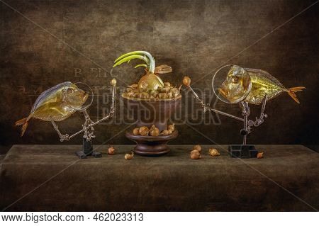 Still Life With Moonfish And Growing Onions