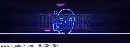 Neon Light Glow Effect. Face Declined Line Icon. Human Profile Sign. Facial Identification Error Sym