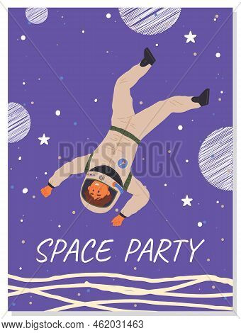 Postcards With Atronauts. Greeting Cards Or Invitations To Party In Cosmic Style. Creative Posters W