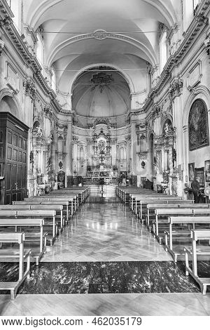 Noto, Italy - August 12, 2021: Interior Of The Church Of Saint Francis, Noto, Sicily, Italy. The Chu