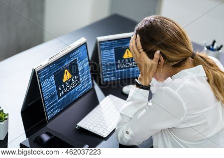 Ransomware Malware Attack And Breach. Business Computer Hacked