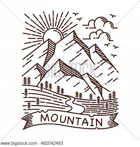 Hand Drawn Mountain View Line Illustration Hand Drawn
