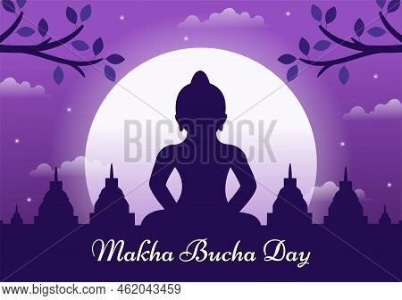 Happy Makha Bucha Day Template Hand Drawn Cartoon Flat Illustration Buddha Sitting In Lotus Flower U