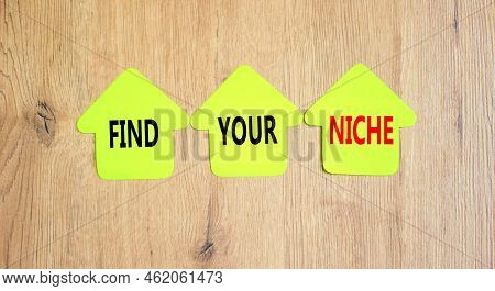 Find Your Niche Symbol. Concept Words Find Your Niche On Green Papers On Papers On Wooden Clothespin