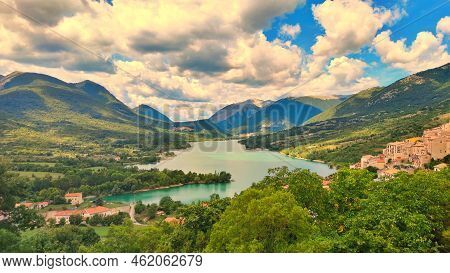 View Of Barrea And Its Namesake Lake In Abruzzo.