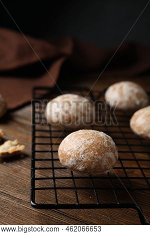 Tasty Homemade Gingerbread Cookies On Wooden Table