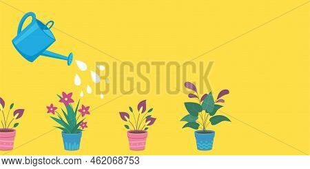 Illustration Of Watering A Flower From A Garden Watering Can.