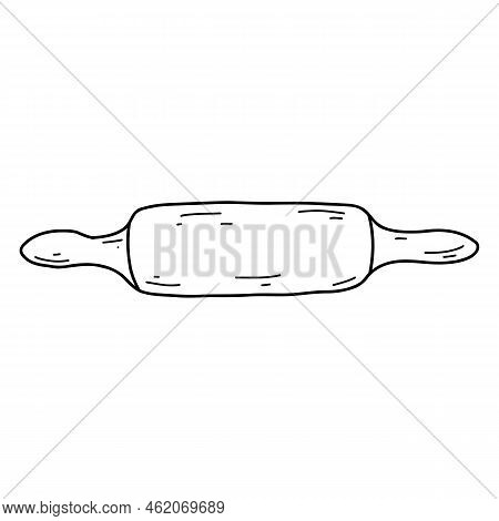 Doodle Rolling Pin In Hand Drawn Style. Sketch Vector Illustration Of Wood Dough Roller, Kitchen Bak