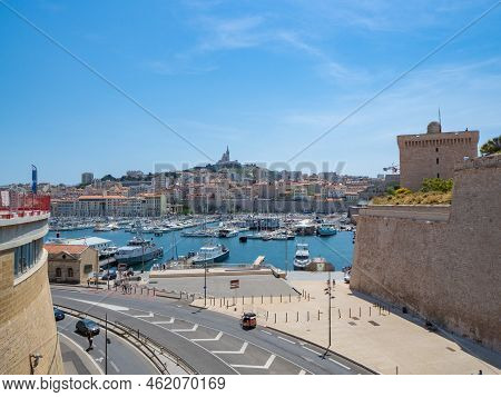Marseille, France - May 15h 2022: Urban Highway Passage Through Teh Fortress In Front Of The Old Tow