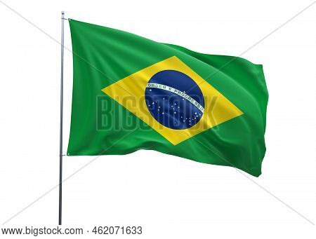 Brazil Flag 3d Illustration Of The Waving National Flag With A White Isolated Background
