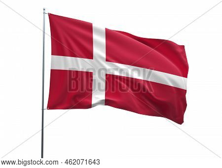 Denmark Waving Flag, 3d Flag Illustration, Denmark National Flag With A White Isolated Background