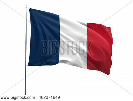 France Waving Flag, 3d Flag Illustration, France National Flag With White Isolated Background