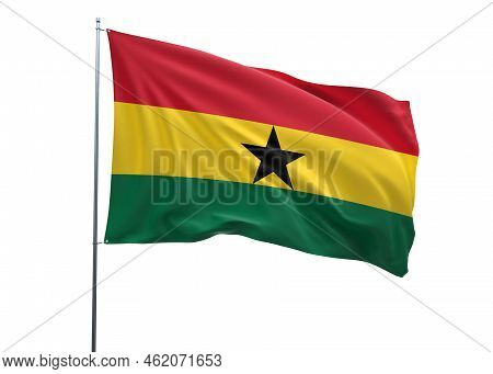 Ghana Waving Flag, 3d Flag Illustration, Ghana National Flag With White Isolated Background