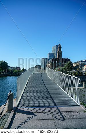 Malmo, Sweden - 20 Sep, 2022: Designed Modern Walkway Bridge Over Water