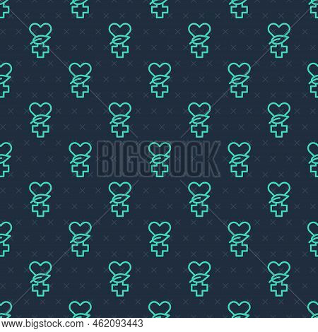 Green Line Ethnoscience Icon Isolated Seamless Pattern On Blue Background. Gardening, Ethnoscience A