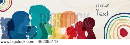 Group Of Multicultural Diversity Women And Girls Face Silhouette Profile. Female Social Network Comm
