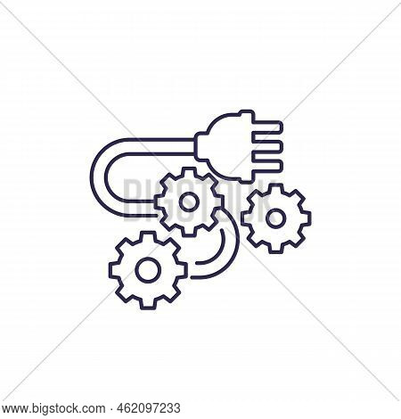 Electrical Plug With 3 Pins And Gears Line Icon