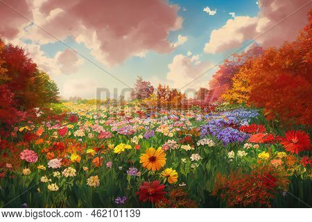 Bright Flowers In Rubber Boots Autumn Season Background Harvesting