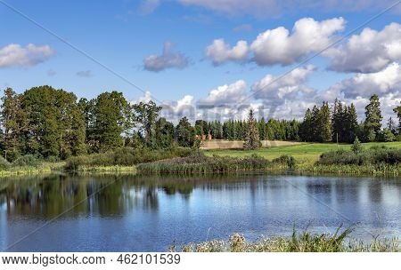Clear Forest Lake With Clear Blue Water Near Sangaste Castle In The Estonian County Of Valga On Sout