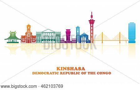 Colourfull Skyline Panorama Of Kinshasa, Democratic Republic Of The Congo - Vector Illustration