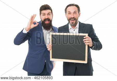 Your Education Your Way. Happy Men Show Ok Hand Holding School Blackboard. Formal Education. School 