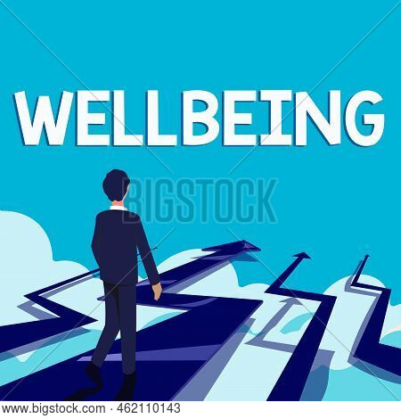 Conceptual Display Wellbeing. Business Overview A Good Or Satisfactory Condition Of Existence Includ
