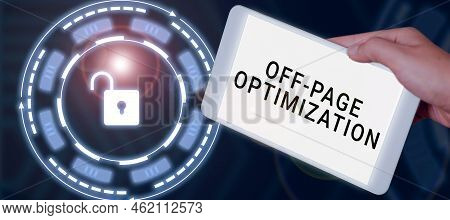 Handwriting Text Off Page Optimization. Word Written On Website External Process Promotional Method 