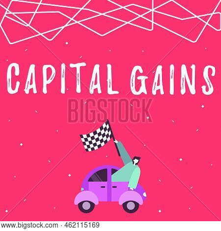 Conceptual Caption Capital Gains. Concept Meaning Bonds Shares Stocks Profit Income Tax Investment F