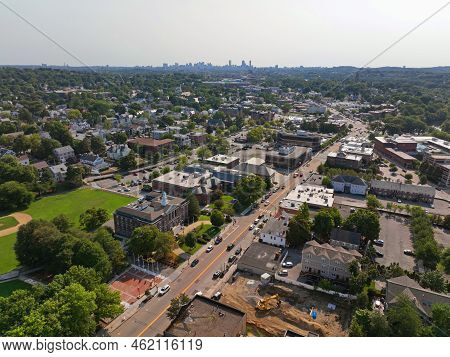 Watertown Town Hall Aerial View At 149 Main Street In Historic City Center Of Watertown, Massachuset