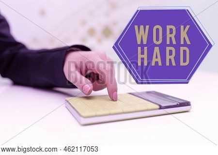 Sign Displaying Work Hard. Business Idea Laboring That Puts Effort Into Doing And Completing Tasks