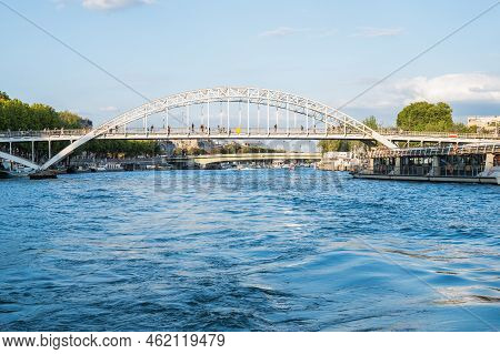 Paris, France - August 26 2022: Bridge Debilly Footbridge A Through Arch Bridge That Connects The Qu