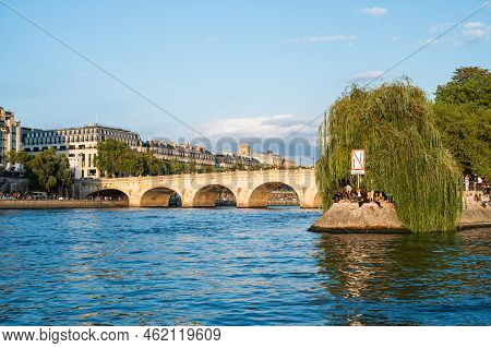 Paris, France - August 26 2022: Pont Neuf, The Oldest Standing Bridge Across River Seine In Paris, F