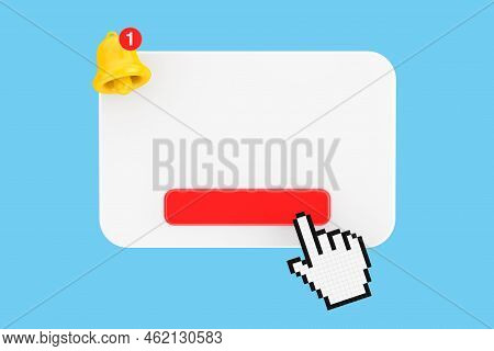 Blank Notification Popup With Cartoon Social Media Notification Bell And New Message Icon, Push Butt