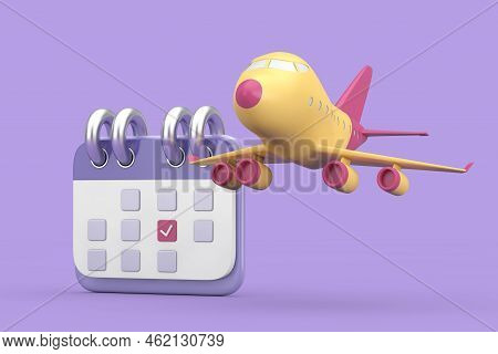 Cartoon Icon Calendar With Cartoon Toy Icon Airplane On A Purple Background. 3d Rendering