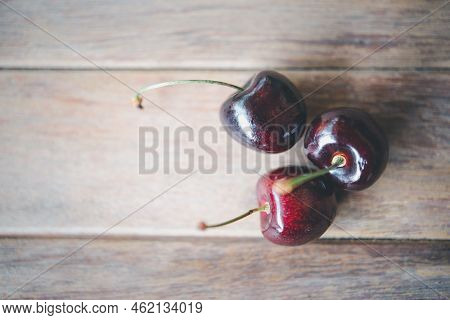 Cherry Fresh Berry Fruit Sweet Juicy On Wood Table