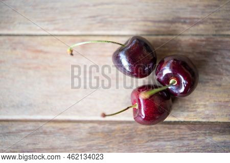 Cherry Fresh Berry Fruit Sweet Juicy On Wood Table