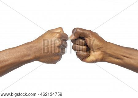 Black Hands Giving Fist Bump. Versus Challenge. Fist Battle