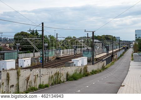 Diegem, Flemish Brabant Region, Belgium, 09 18 2022 - Railway Station And F3 Biking Trail