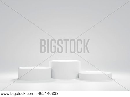 Three White Circle Podiums For Ranking.for Product Advertisement Or Product Presentation.