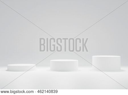 White Podium For Product Display. Stand To Show Cosmetic Products. 3d Rendering