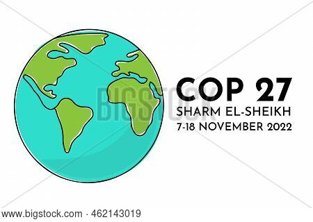Un Climate Change Conference 2022 Unfccc Cop 27 Vector Banner Design With Planet Outline Color Icon.