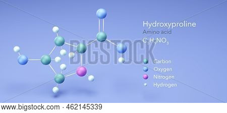Hydroxyproline, Molecular Structures, Amino Acid, 3d Model, Structural Chemical Formula And Atoms Wi