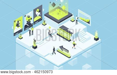Non-fungible Nft Marketplace, Isometric Illustration Items Non-fungible Tokens Nfts