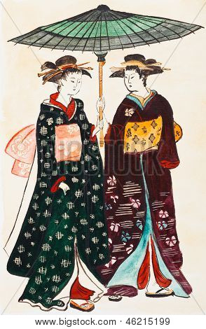Geishas japonaises jeunes femmes en costume traditionnel