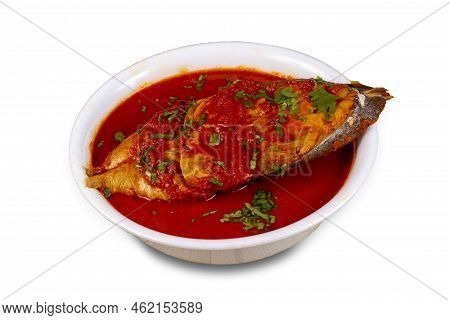 Close Up Of Surmai Masala Or Surmai Curry Prepared With Onion, Garlic And A Mixture Of Indian Spices