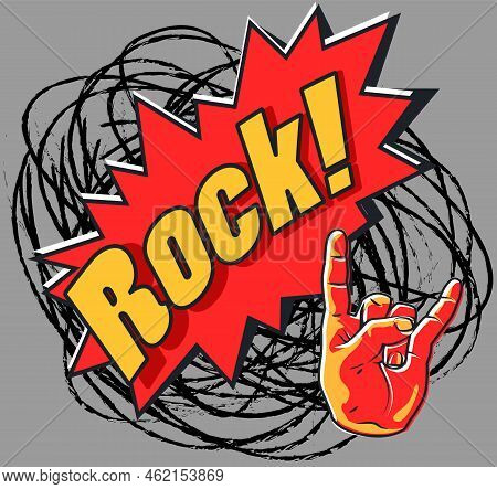 Rock Night Party Poster. Rock Music Festival Flyer. Rock And Roll Hand Sign. Vintage Styled Vector I