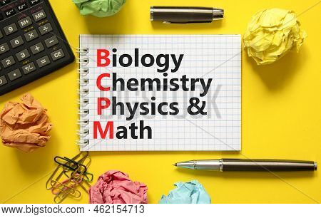 Bcpm Biology Chemistry Physics Math Symbol. Concept Words Bcpm Biology Chemistry Physics Math On Whi