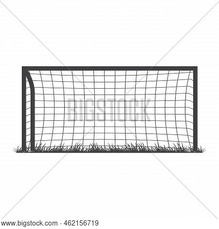 Football Goal With Grass Icon Silhouette. Soccer Goal Sport Equipment. Vector Illustration.