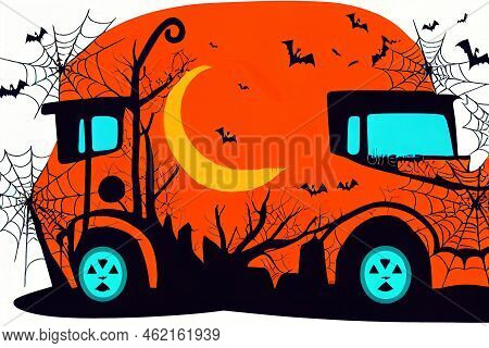 Happy Halloween Truck Svg Raster Illustration Isolated On White