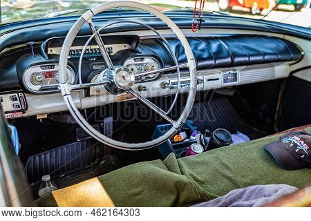 Falcon Heights, Mn - June 18, 2022: High Perspective Detail Interior View Of A 1957 Mercury Montclai